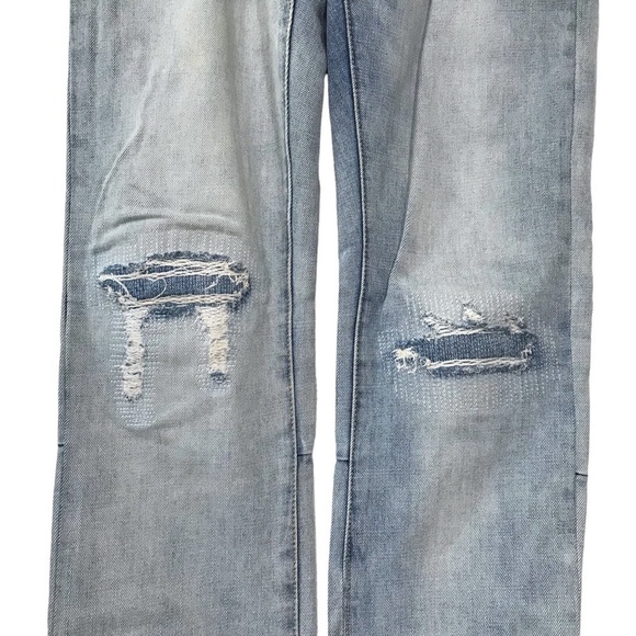 MNML Lightwash Distressed Button Fly Jeans Ankle Zip Denim Size 34x34 - Picture 6 of 12